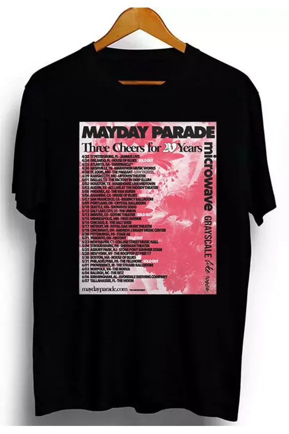 Reprint Rare Mayday Parade Band Three Cheers for 20 Years Tour 2025 T Shirt S-5XL KN596