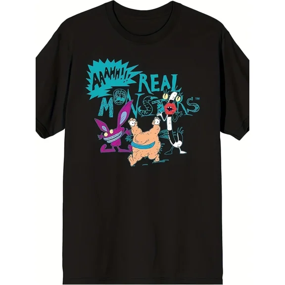 Reprint Rare Men'S Black T-shirt With Main Characters From Ahhhh! Real Monsters In The 1990s.