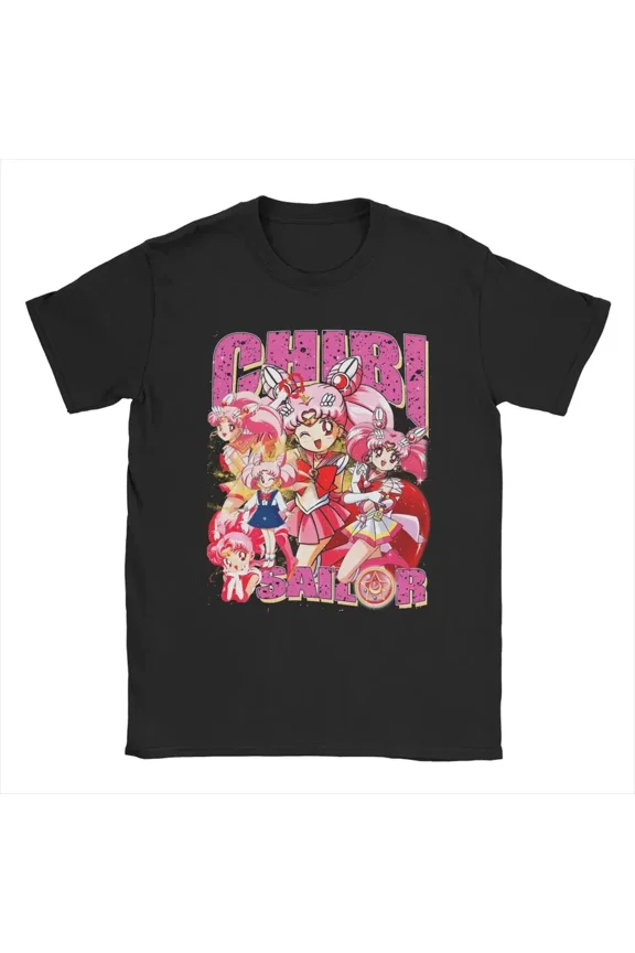 Reprint Rare Men's Anime Sailors Chibi Moons T Shirt Cotton Tops Creative Short Sleeve O Neck