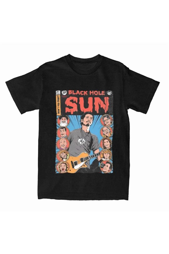 Reprint Rare Men's Pure Cotton Tees Shirt Gift Idea Clothing Unique Black Hole Sun Soundgarde