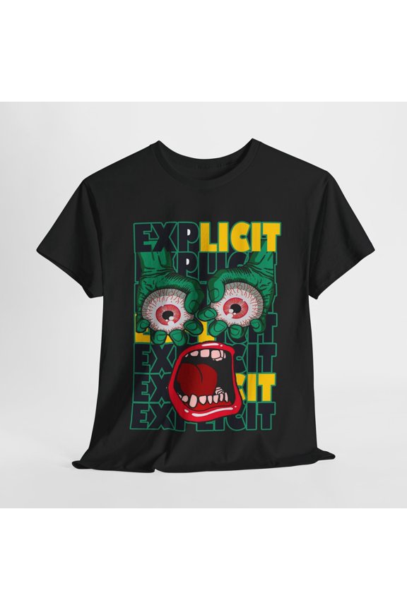 Reprint Rare Men's T-Shirt: Bold EXPLICIT Graphic Design with Colorful Eyes and Layered Style