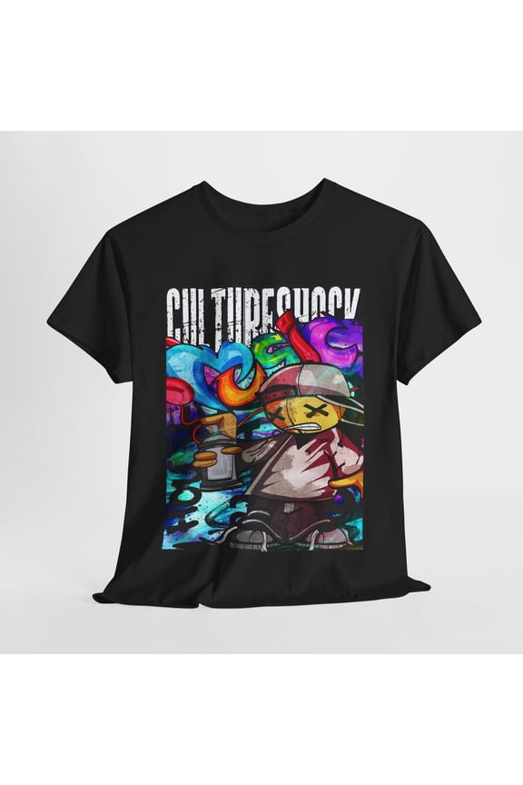 Reprint Rare Men's T-Shirt with Graffiti Art: Culture Shock Cartoon Character Design Apparel