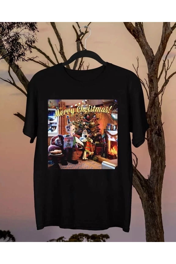Reprint Rare Merry Christmas Wallace and Gromit 100% Cotton Black Shirt Gift For Friend LE978