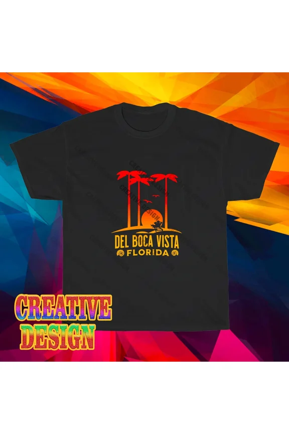 Reprint Rare NEW! Del Boca Vista Florida Logo Long Sleeve T-Shirt Funny Size S to 5XL