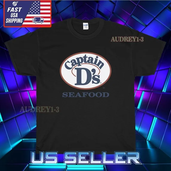 Reprint Rare NEW SHIRT CAPTAIN D'S SEAFOOD LOGO MEN'S T-SHIRT FUNNY AMERICAN USA SIZE S-5XL