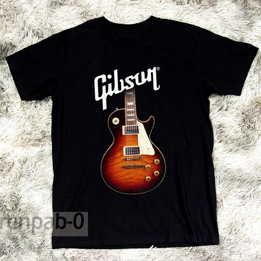 Reprint Rare New Gibson Tee Les Paul Guitar Unisex Black Cotton T-shirt S-5XL