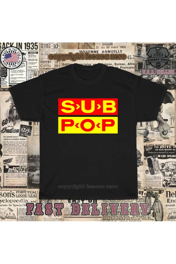 Reprint Rare New Hot Sub Pop Music Label Logo Short Sleeve Men's T-Shirt American Tees