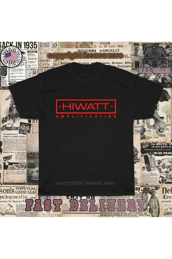 Reprint Rare New Hot Tees HIWATT Amplification Logo Men's T-Shirt American Tees