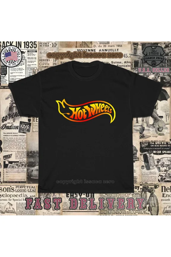 Reprint Rare New Hot Tees Hot Wheels Logo Men's T-Shirt American T-Shirt