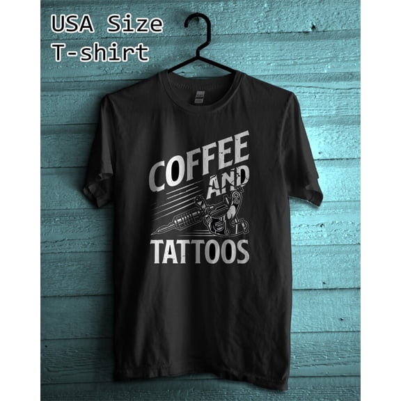 Reprint Rare New Shirt Coffee & Tattoo Lover Funny T-Shirt Black Size L