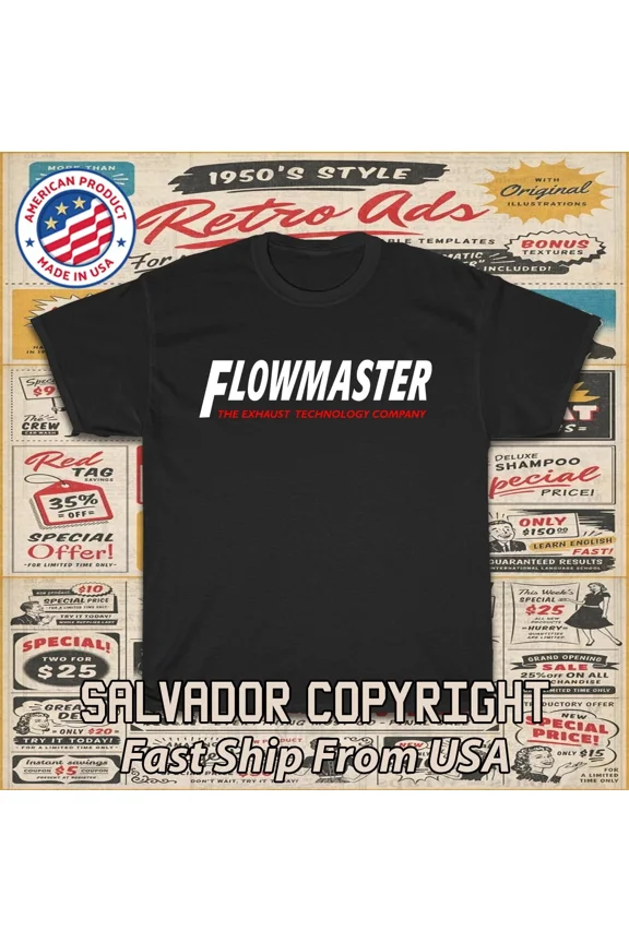 Reprint Rare New Tee Shirt Flowmaster Exhaust Mufflers Logo Men's T-Shirt American T-Shirt