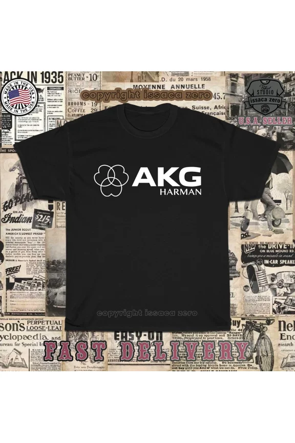 Reprint Rare New Tees HARMAN AKG Sound Audio Logo Men's T-Shirt American Tees Shirt