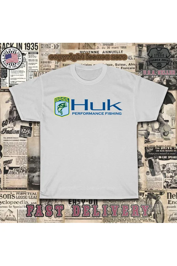 Reprint Rare New Tees HUK BASS Fishing Fisher Fan Logo Men's T-Shirt American T-Shirt