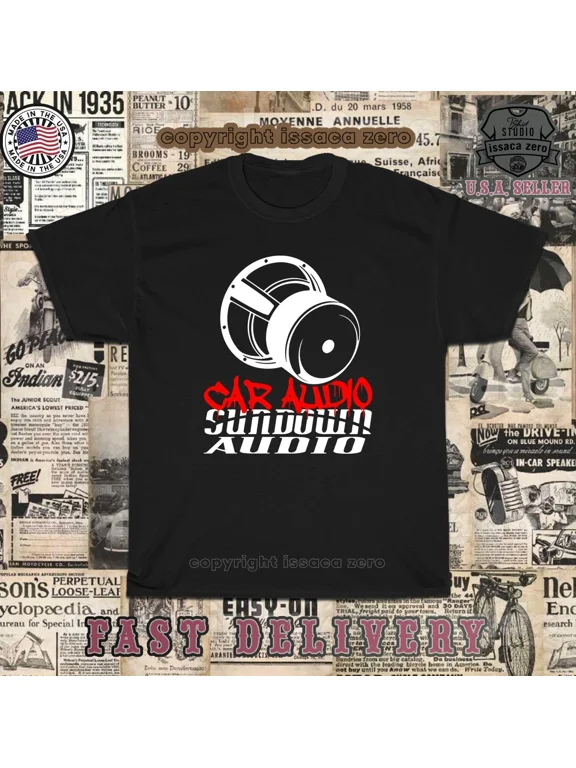 Reprint Rare New Tees Sundown Audio Car Audio Bass Head Men's T-Shirt American Tees Shirt