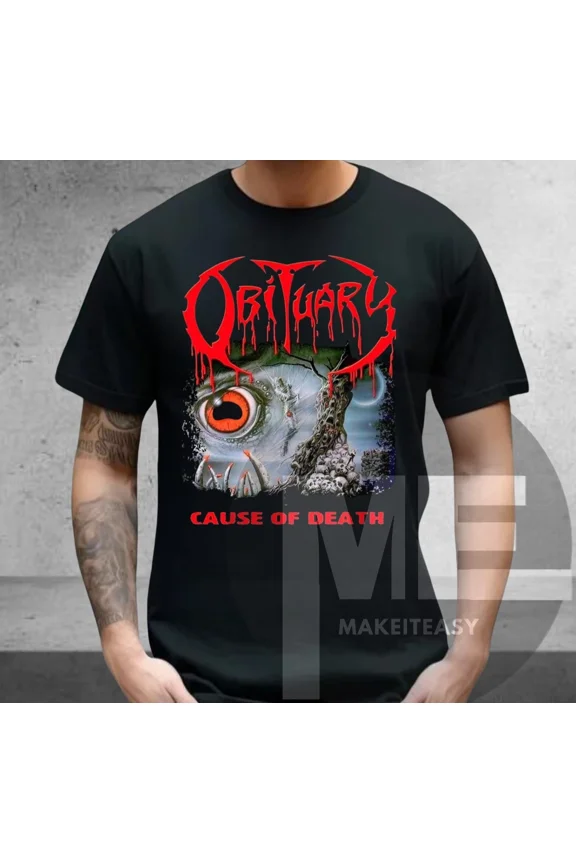 Reprint Rare Obituary Cause Of Death Tour 1990 T-Shirt Black Tee Unisex Fan Gift