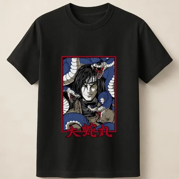 Reprint Rare Orochimaru Snake-Themed Vintage Anime Portrait Graphic Unisex T Shirt