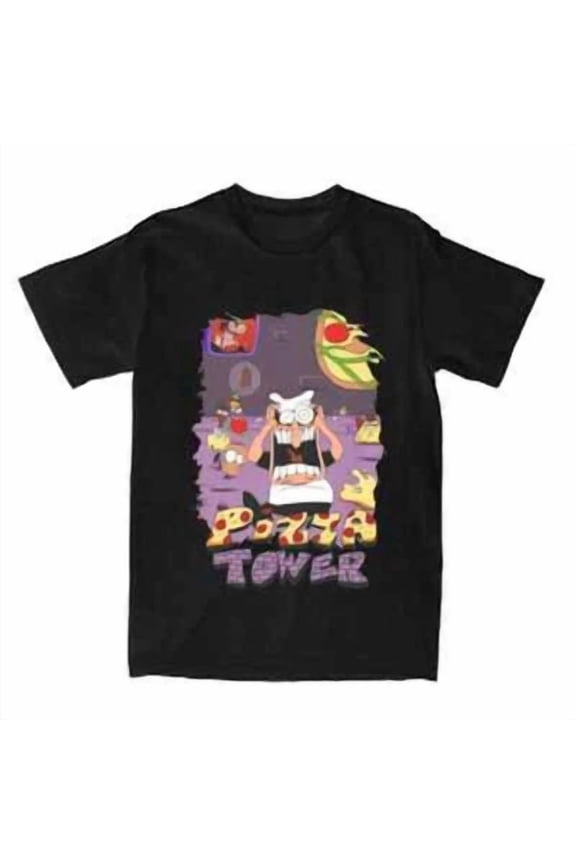 Reprint Rare PIZZA TOWER Gaming Game Fans Merch Shirt Men Women Novelty 100% Cotton Summer Te
