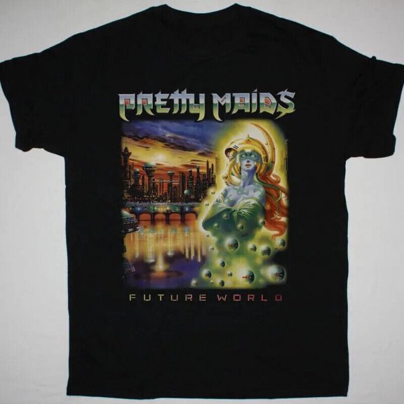 Reprint Rare PRETTY MAIDS FUTURE WORLD T-Shirt Short Sleeve Black Unisex S-5XL