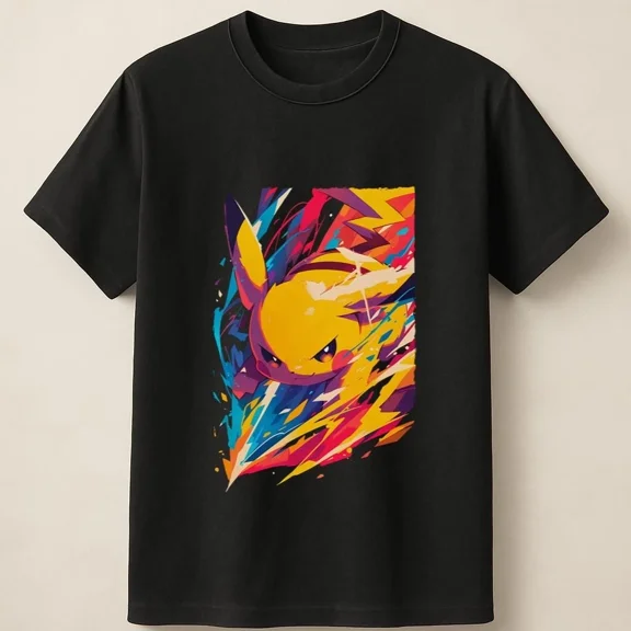 Reprint Rare Pikachu Power Surge Anime Design With Energy Unisex T Shirt