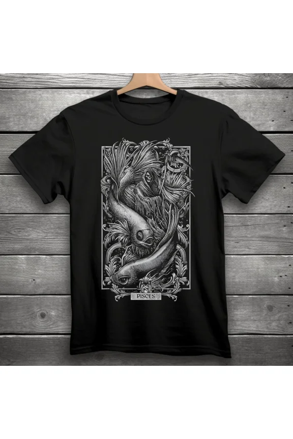 Reprint Rare Pisces Zodiac Sign Goth Skull Unisex Black T-Shirt S-3XL