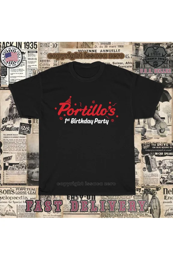 Reprint Rare Portillo's & Barnelli's Logo Short Sleeve Men's T-Shirt American Tees