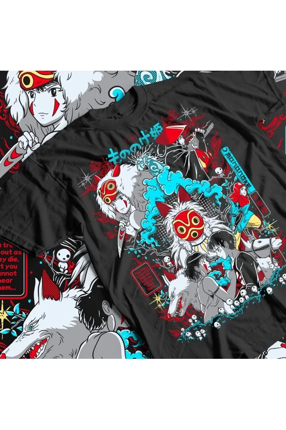 Reprint Rare Princess Mononoke T-Shirt, Anime Shirt, Japanese Tee, Studio Ghibli Gift, Black