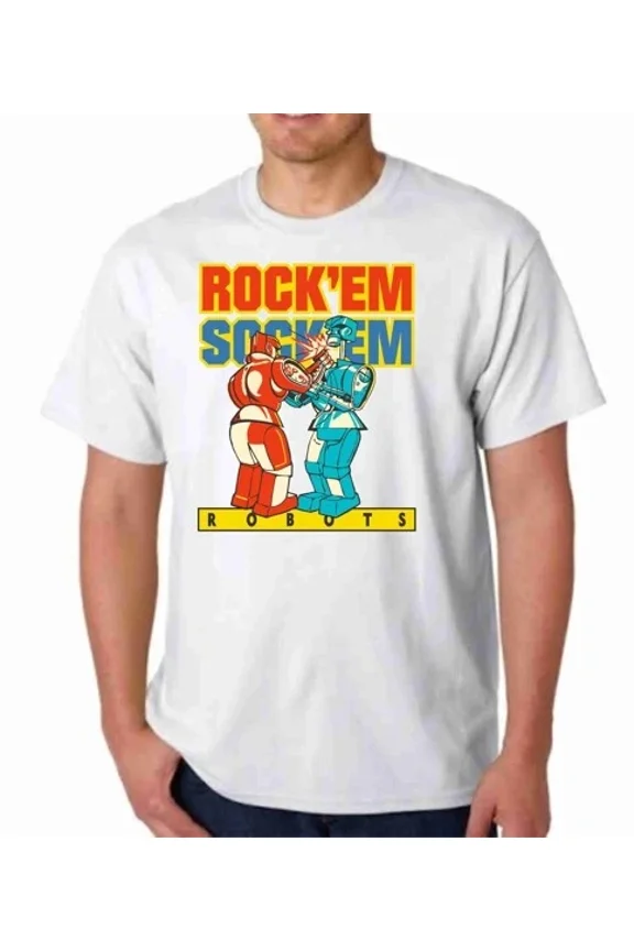 Reprint Rare ROCK 'EM SOCK 'EM ROBOTS TEE T-SHIRT MATTEL BOXING TOY
