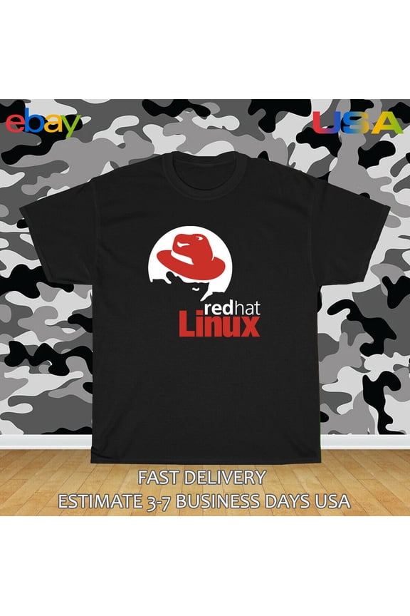 Reprint Rare Red Hat Enterprise Linux Logo Men's T-Shirt American Size T-Shirt