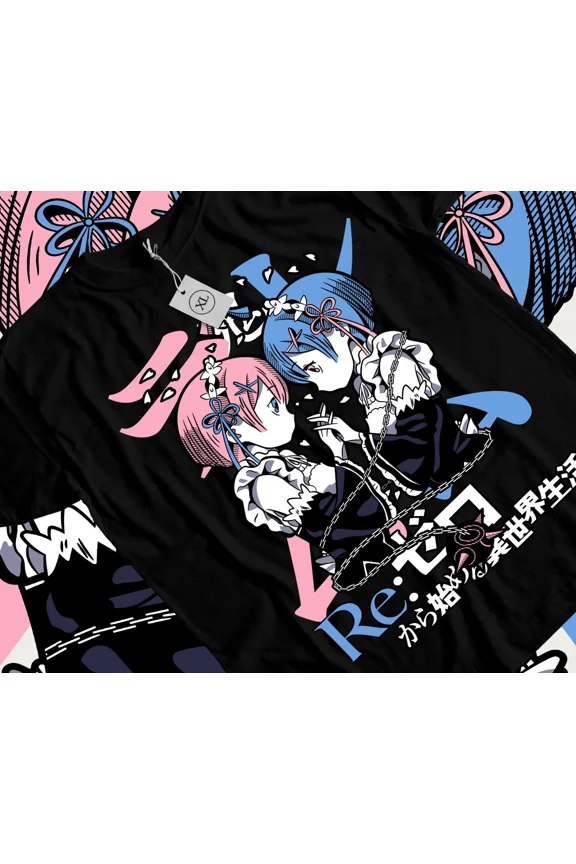 Reprint Rare Rem Re Zero T-Shirt Subaru Japanese Cute Re Zero Ram Kawaii Girl Shirt All Size