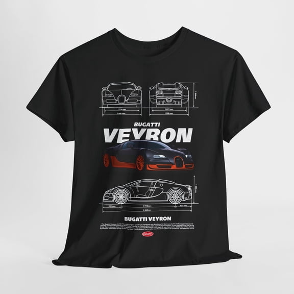 Reprint Rare Rev Up Your Style: Bugatti Veyron Detailed Design T-Shirt for Car Enthusiasts!