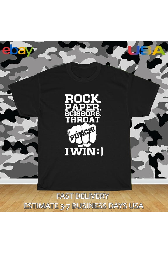 Reprint Rare Rock Paper Scissors Throat Puch I Win Logo Men's T-Shirt American Size T-Shirt