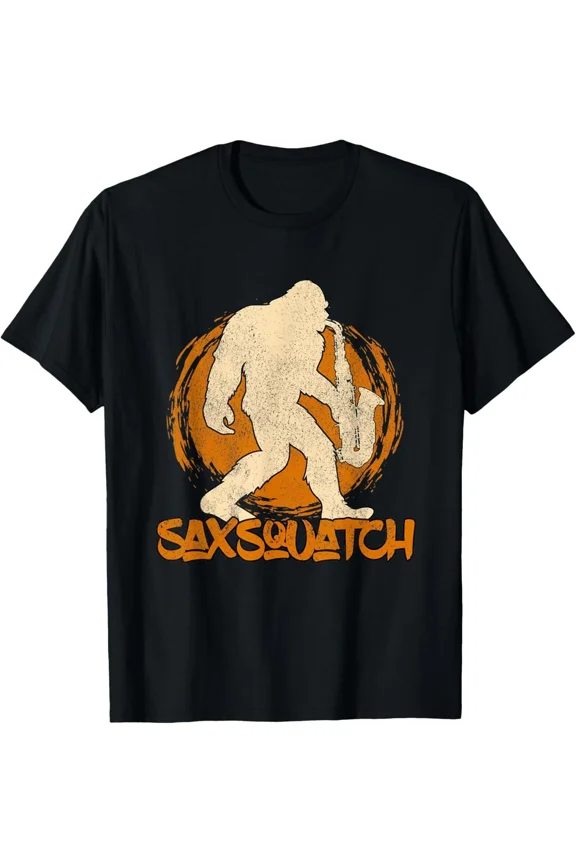 Reprint Rare Saxsquatch T-Shirt Funny Yeti Playing Saxophone Pun Musician Retro Graphic Tee