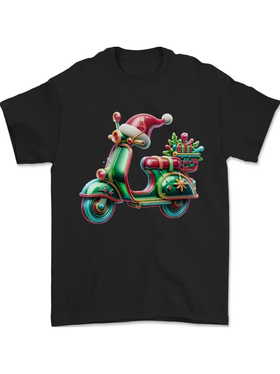 Reprint Rare Scooter Christmas Hat MOD Moped Xmas Mens T-Shirt Cotton