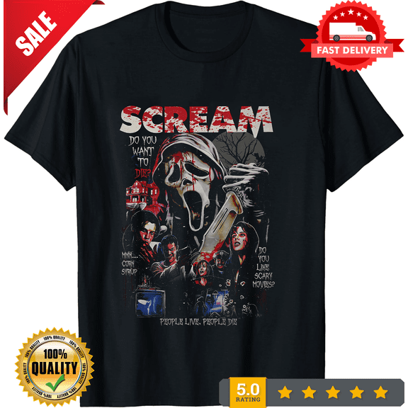 Reprint Rare Scream Ghostface 90s Holloween Horror Movie vtg Graphic design T-Shirt, LIMITED EDITION-TH73435