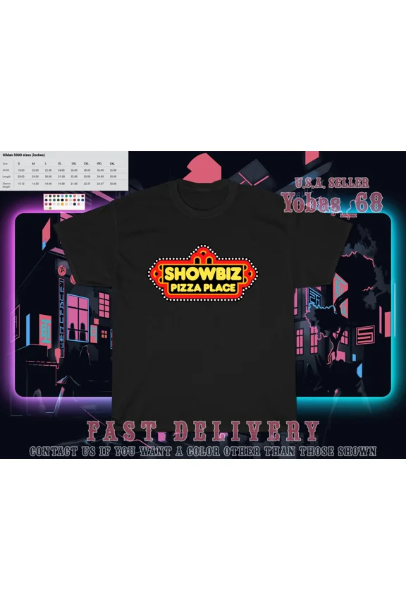 Reprint Rare ShowBiz Pizza Place Logo Men's T-Shirt American T-Shirt