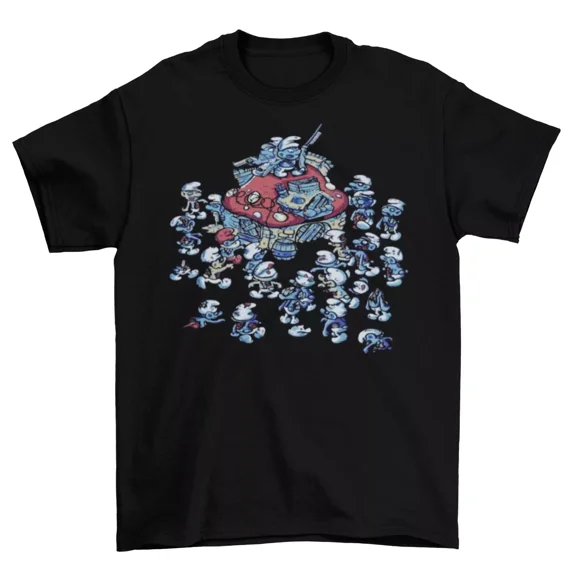 Reprint Rare Smurf Zombie Horde T-Shirt Unisex Cotton Funny Sizes Gargamel Smurfette TV New