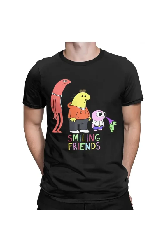 Reprint Rare Summer Men Women Smiling Friends Cartoon T Shirt Apparel Anime Cotton Tops T-shi
