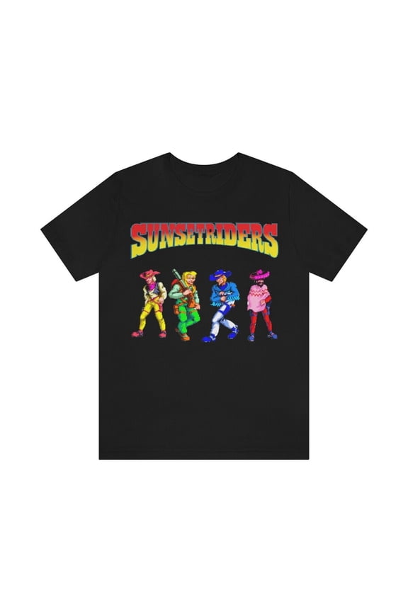Reprint Rare Sunset Riders Characters W/Logo SNES Arcade Video Game Pixel Art Unisex T Shirt