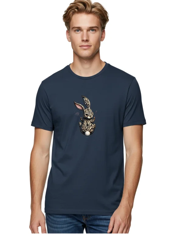 Reprint Rare Tattoo-Art-Rabbit Mens Graphic Tee, 100% Cotton, Casual Summer Wear