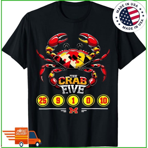 Reprint Rare The Crab Five Crab Flag Maryland T-Shirt