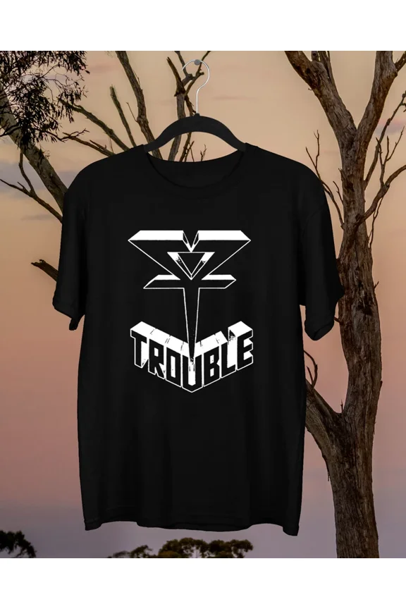Reprint Rare Trouble T Shirt Band Logo Classic Short Sleeve Black All Size Shirt