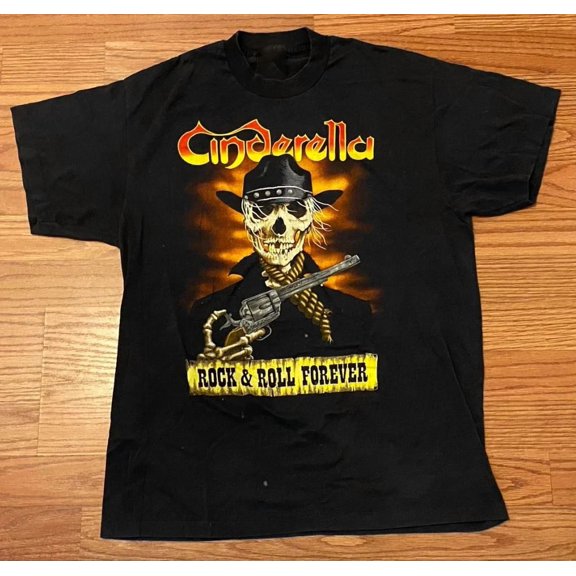 Reprint Rare VINTAGE Cinderella band Rock And Roll Forever Unisex T-Shirt Cotton Full Size