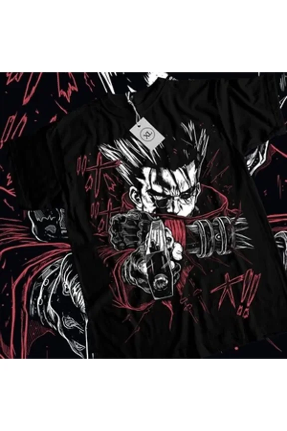 Reprint Rare VINTAGE Trigun T-shirt Vash The Stampede Moon Funny COMEDY Anime Manga Gift Black Shirt