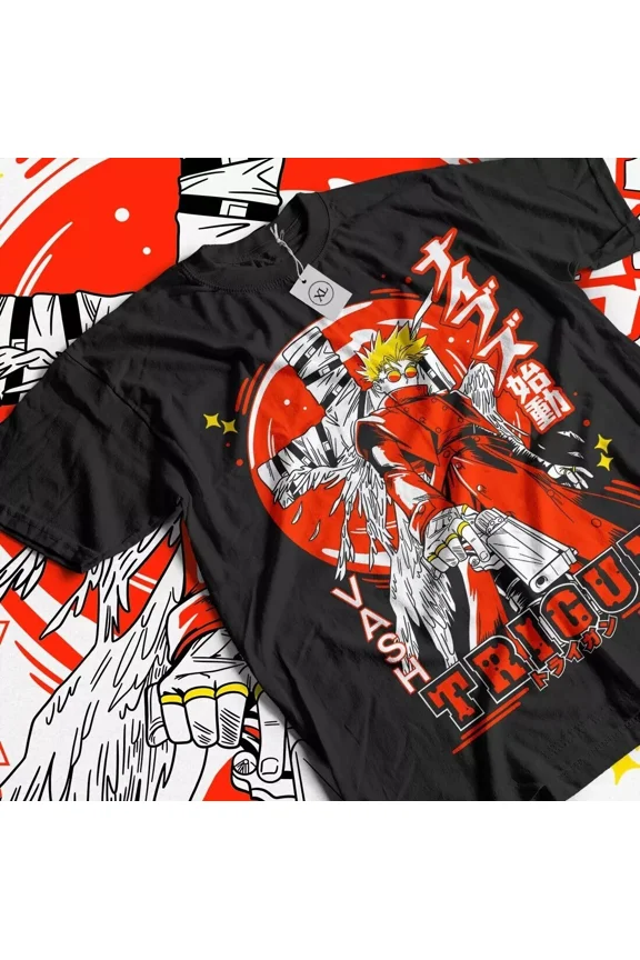 Reprint Rare VINTAGE Trigun T-shirt Vash The Stampede Moon Funny COMEDY Girl Anime Manga Gift Shirt