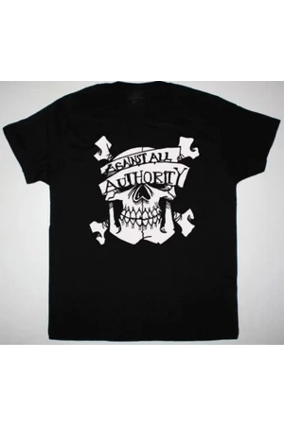Reprint Rare Vintage AGAINST ALL AUTHORITY SKULL Cotton S-5XL Unisex Black Shirt