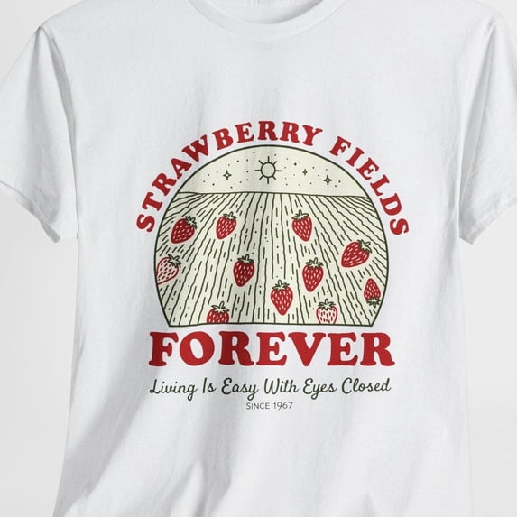 Reprint Rare Vintage Strawberry Fields Forever Tee Shirt, Unisex Heavy Cotton T-Shirt, Retro