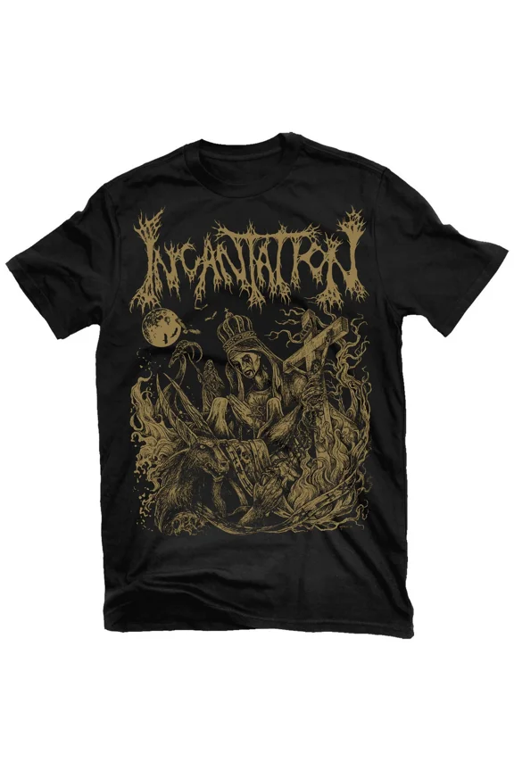 Reprint Rare Vtg Incantation Band Music Tour Heavy Cotton Black Full Size Tee Shirt MM690