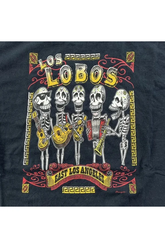 Reprint Rare Vtg Los Lobos Peace Ese Band Heavy Cotton Black All Size T Shirt For Men BL1426