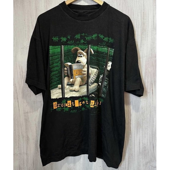 Reprint Rare Wallace and Gromit 1989 Gromit Gets Life TShirt Black Unisex S-5XL