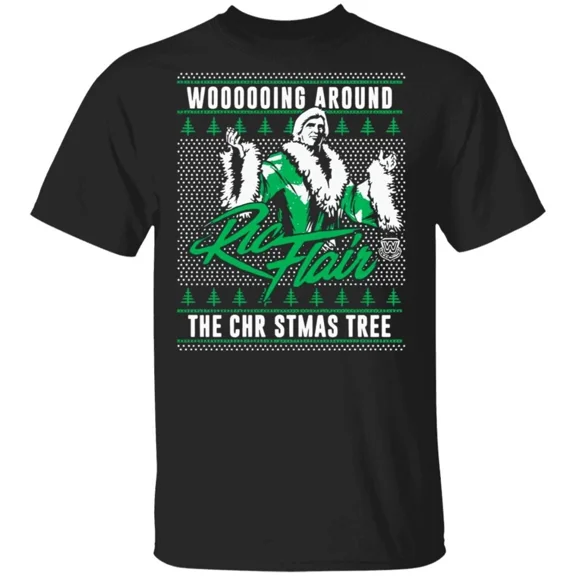 Reprint Rare Woooooing Around The Christmas Tree Ugly Faux Knit Ric Flair T-shirt MO356